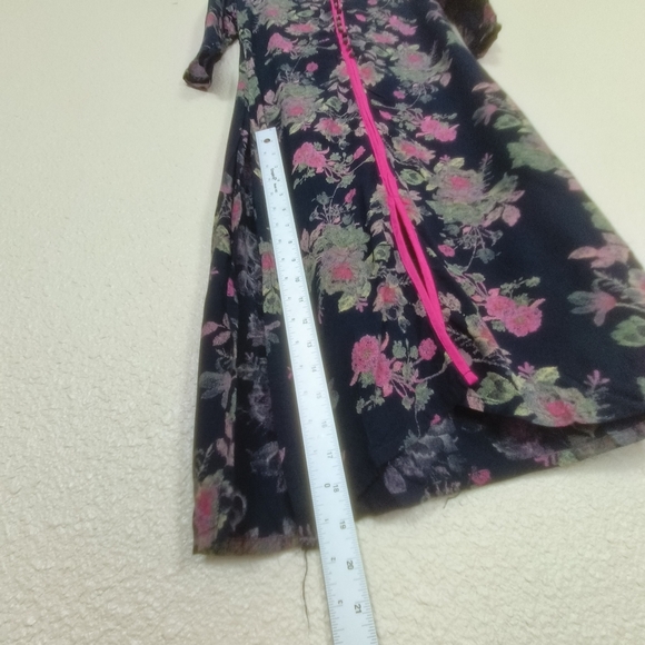 NEERU KUMAR women's floral tunic black and pink sz S buttons v neck tunic Dress - Picture 10 of 13